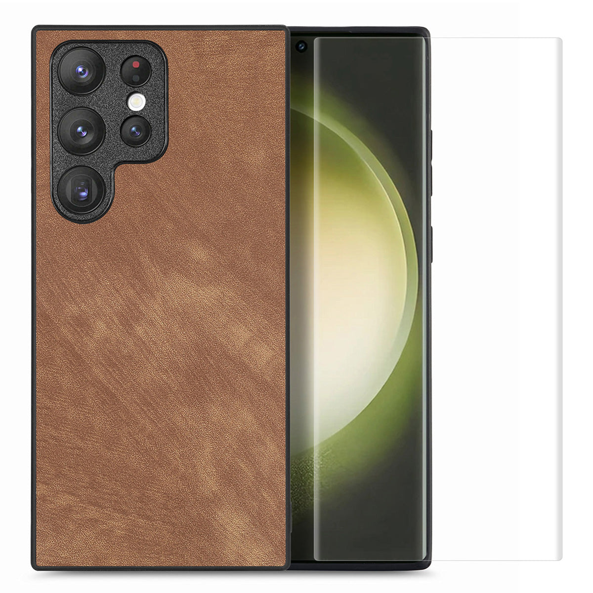 ENKAY HAT PRINCE For Samsung Galaxy S23 Ultra Retro Leather Coated PC Phone Case with 3D Curved PET HD Screen Film ENKAY HAT PRINCE For Samsung Galaxy S23 Ultra Retro Leather Coated PC Phone Case with 3D Curved PET HD Screen Film